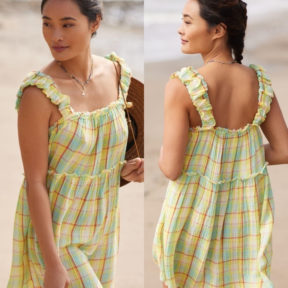 By Anthropologie Ruffled Plaid Babydoll Dress